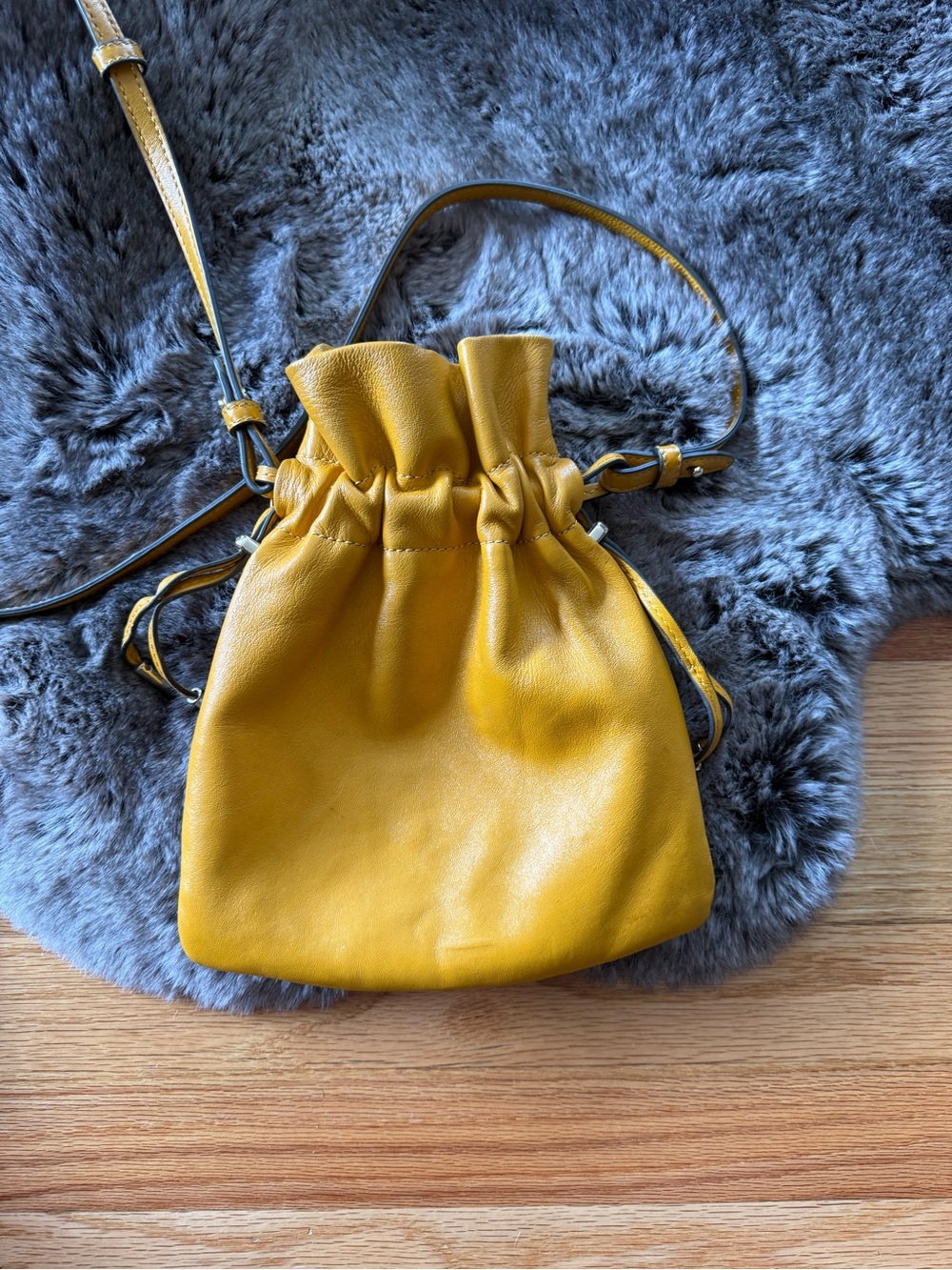 Vince Camuto Mustard Yellow Leather Drawstring Mini Crossbody